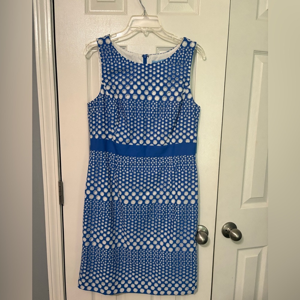 ANTONIO MELANI Blue and White Patterned Midi Dress, size 10